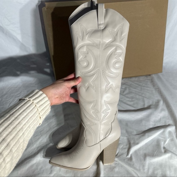 Steve Madden Lasso Lincoln High Bone Beige Cowboy Boots New Womans Knee High - Picture 11 of 11